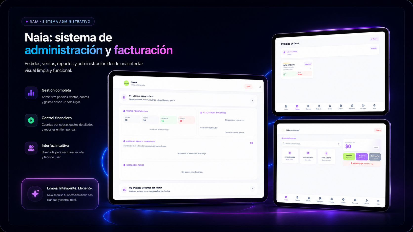 Naía sistema administrativo en tablets